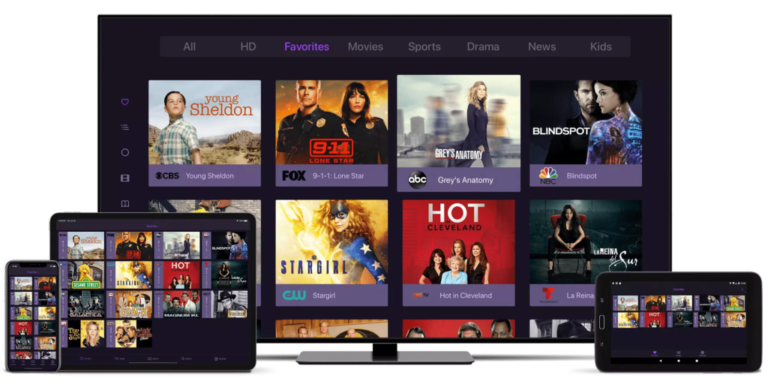 PlayTVX streaming interface displayed on a television, tablet, phone and computer