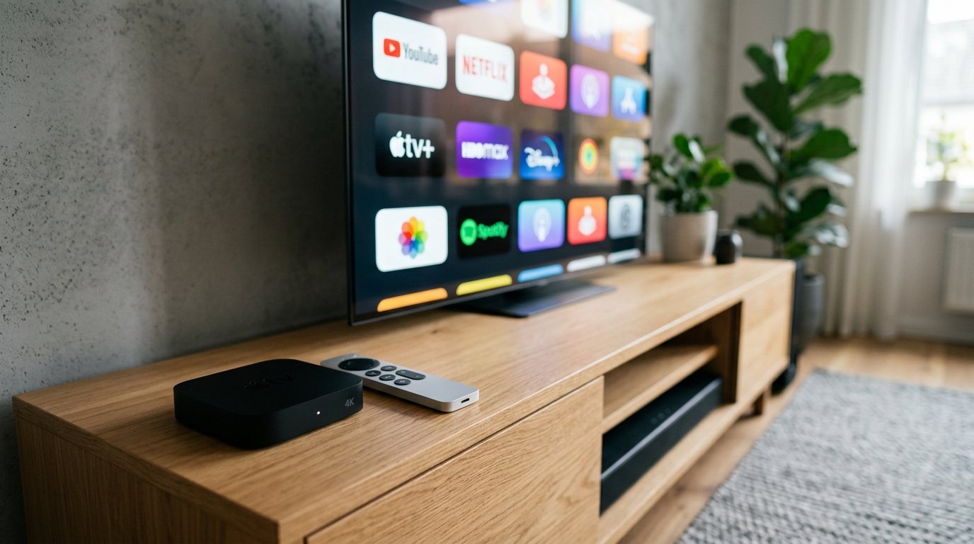 Apple TV displaying an IPTV player interface